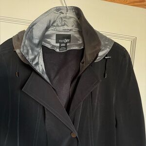 East 5th Black Trench Coat with Gray Hood